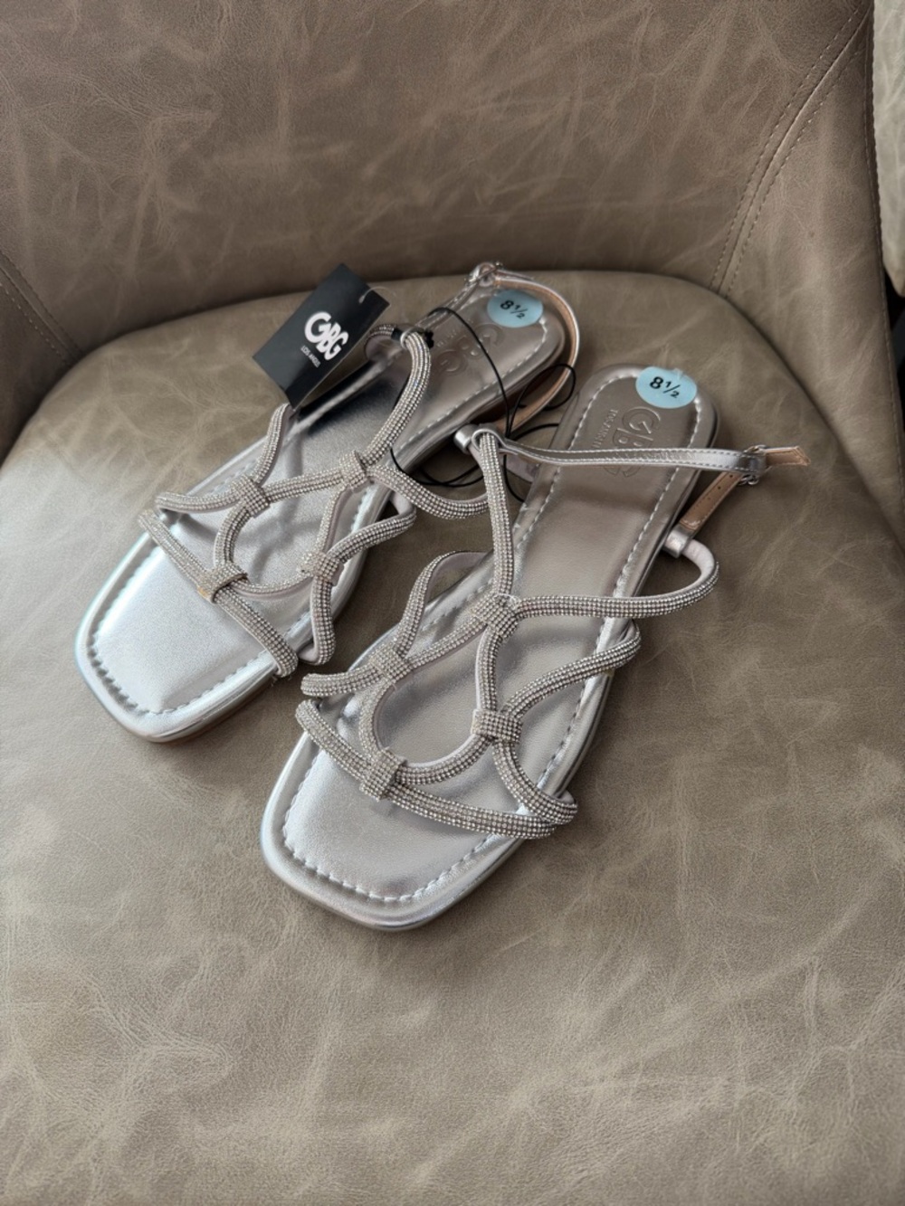 Women's Silver Strappy Flat Sandals
